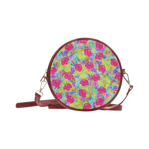 Pretty Pink Hawaiian Flowers Pattern Round Sling Bag (Model 1647)