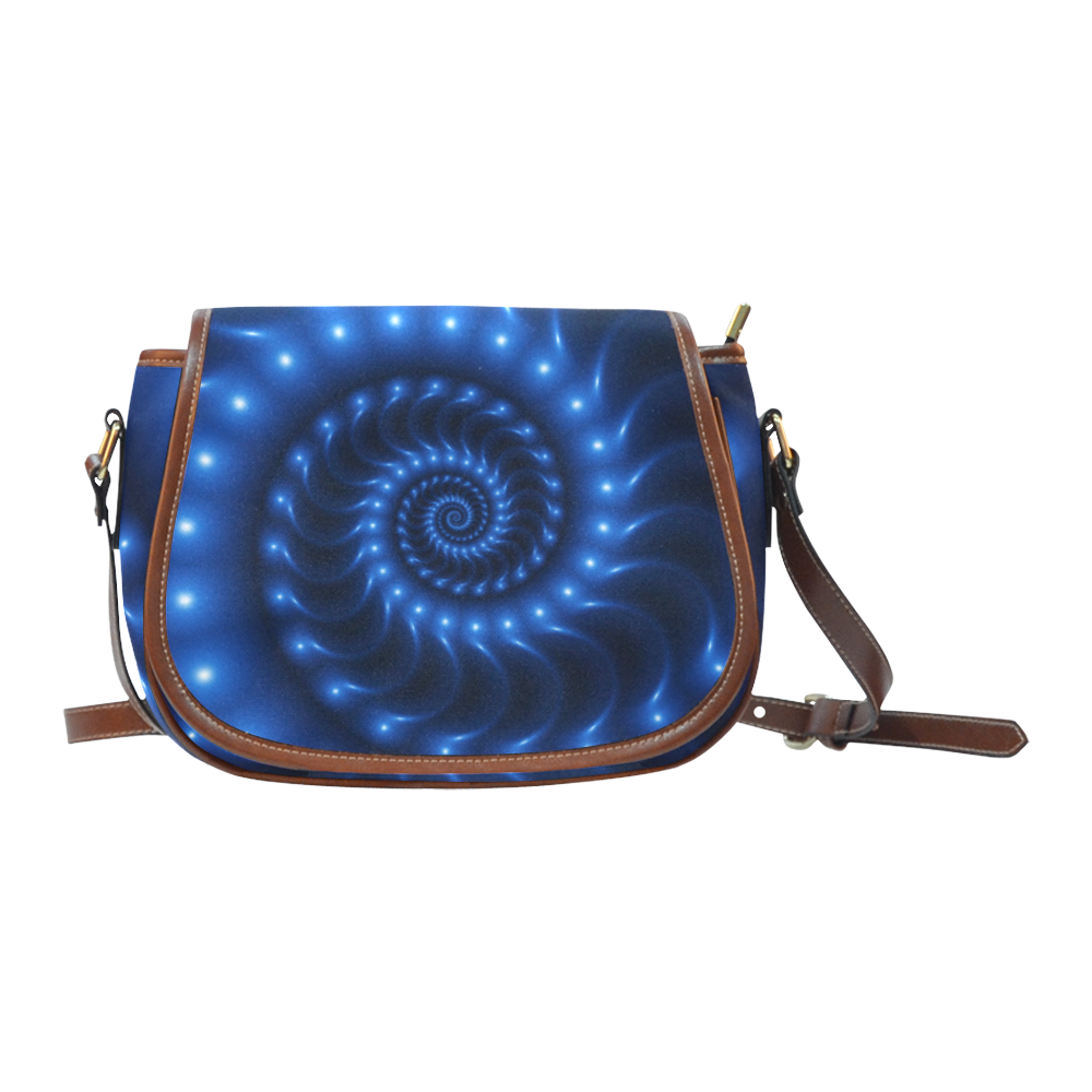 Glossy Blue Fractal Spiral Saddle Bag/Large (Model 1649)
