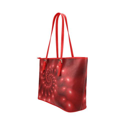 Glossy Red Fractal Spiral Leather Tote Bag/Large (Model 1651)