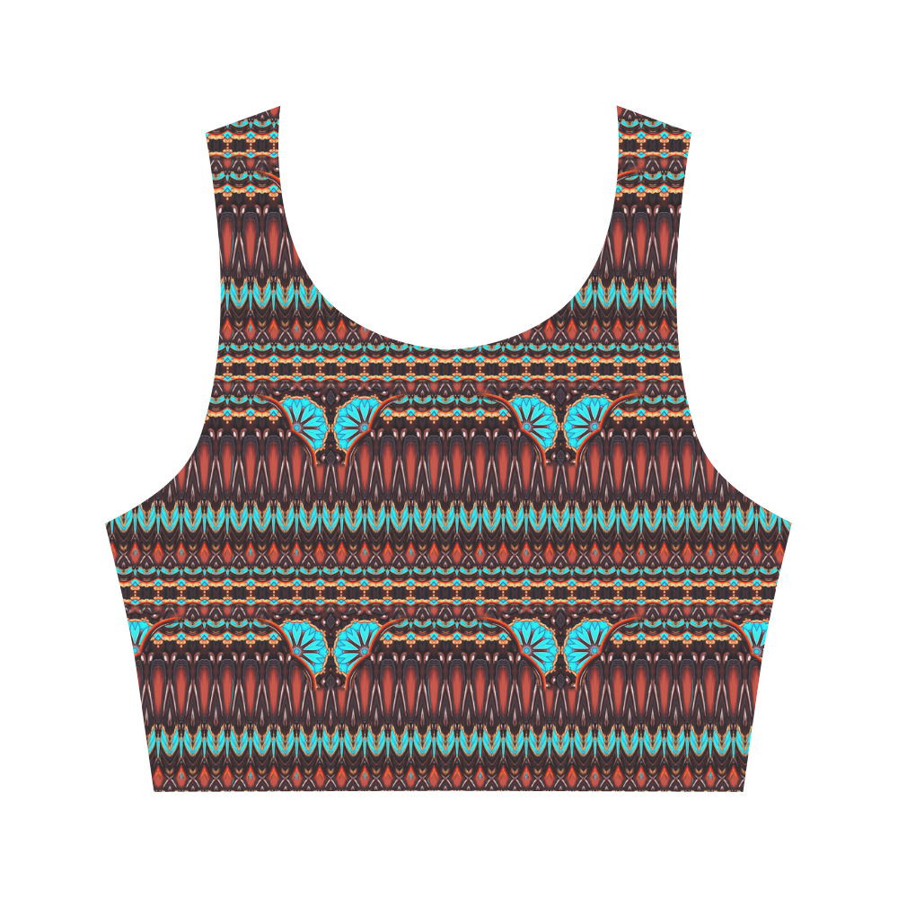 K172 Wood and Turquoise Abstract Pattern Women's Crop Top (Model T42)