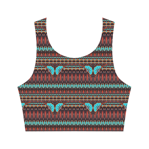 K172 Wood and Turquoise Abstract Pattern Women's Crop Top (Model T42)