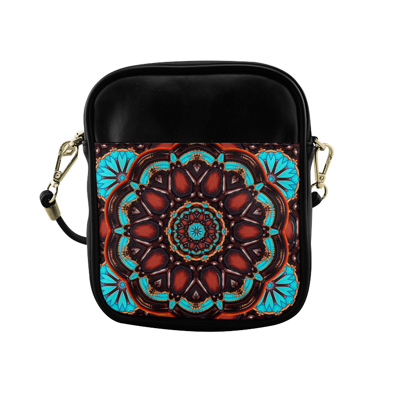 K172 Wood and Turquoise Abstract Sling Bag (Model 1627)