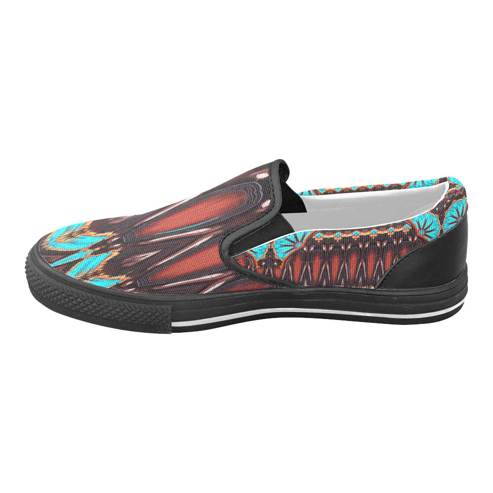 K172 Wood and Turquoise Abstract Pattern Men's Unusual Slip-on Canvas Shoes (Model 019)