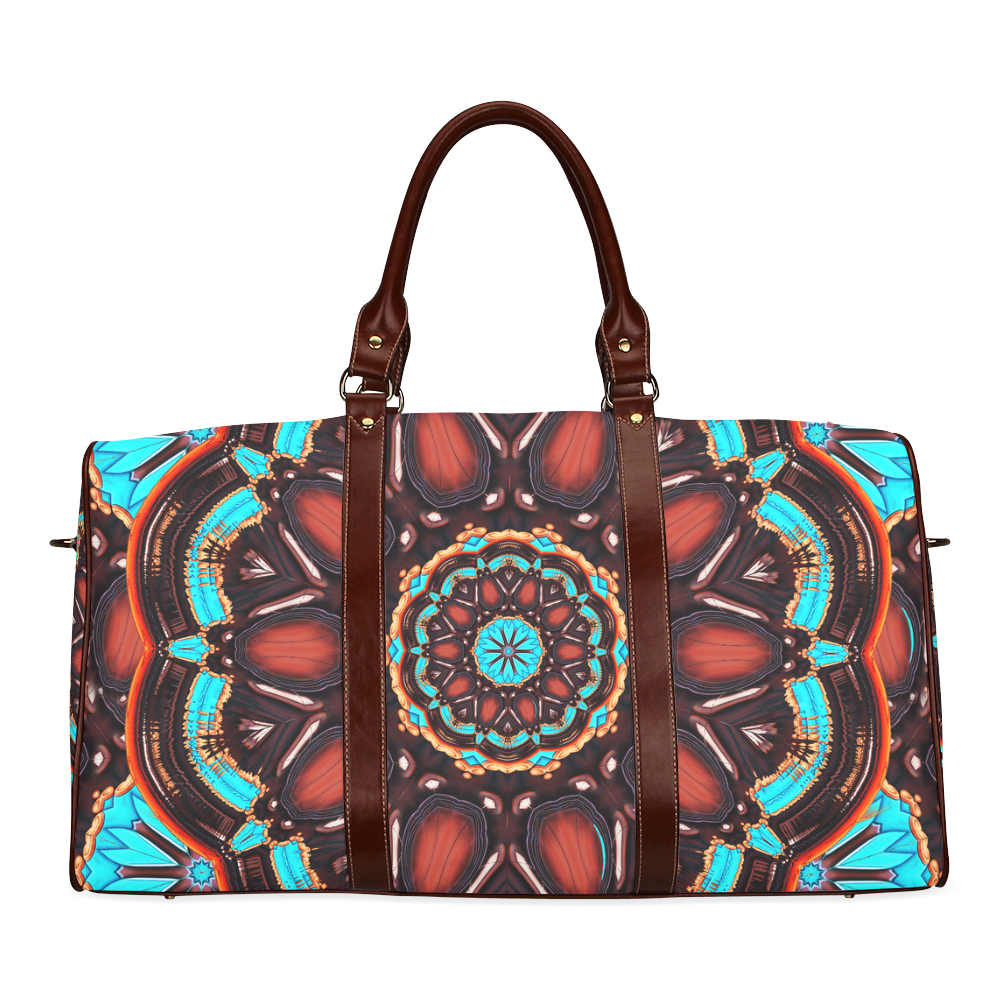 K172 Wood and Turquoise Abstract Waterproof Travel Bag/Large (Model 1639)