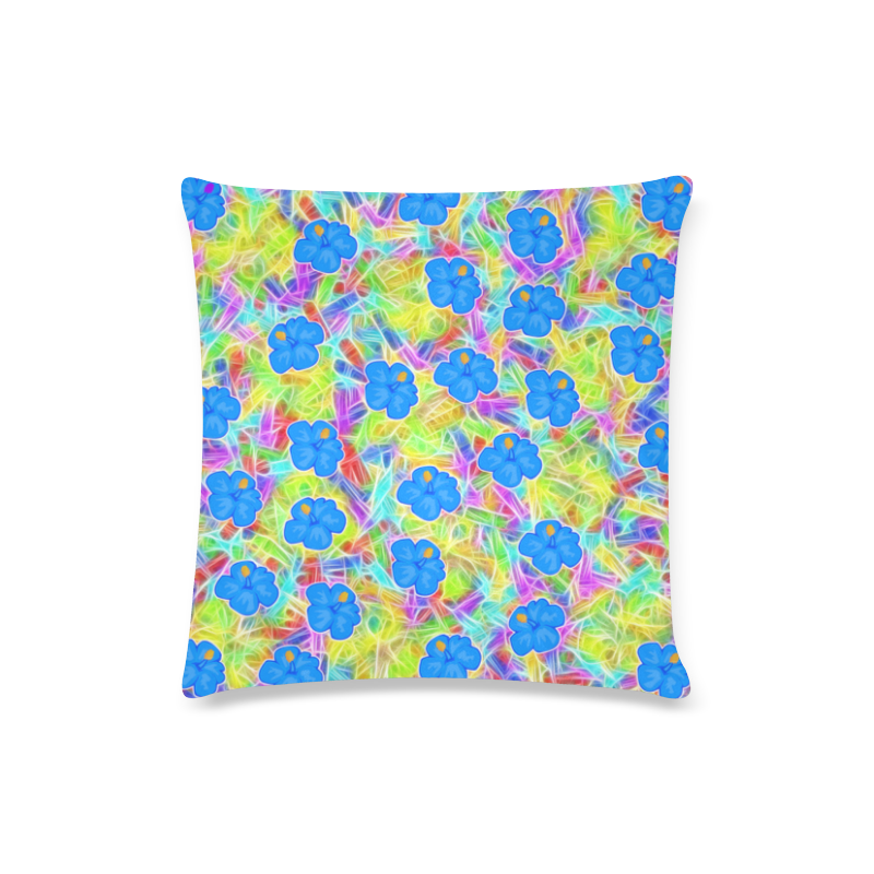Pretty Blue Hawaiian Flowers Pattern Custom Zippered Pillow Case 16"x16"(Twin Sides)