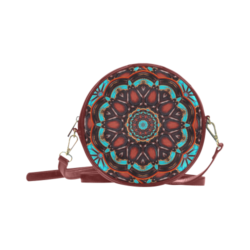 K172 Wood and Turquoise Abstract Round Sling Bag (Model 1647)