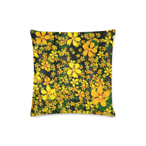 Pretty Orange & Yellow Flowers on Black Custom Zippered Pillow Case 16"x16"(Twin Sides)