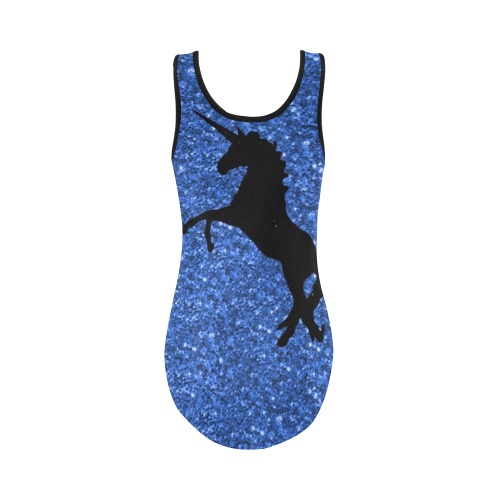 unicorn on blue glitter Vest One Piece Swimsuit (Model S04)