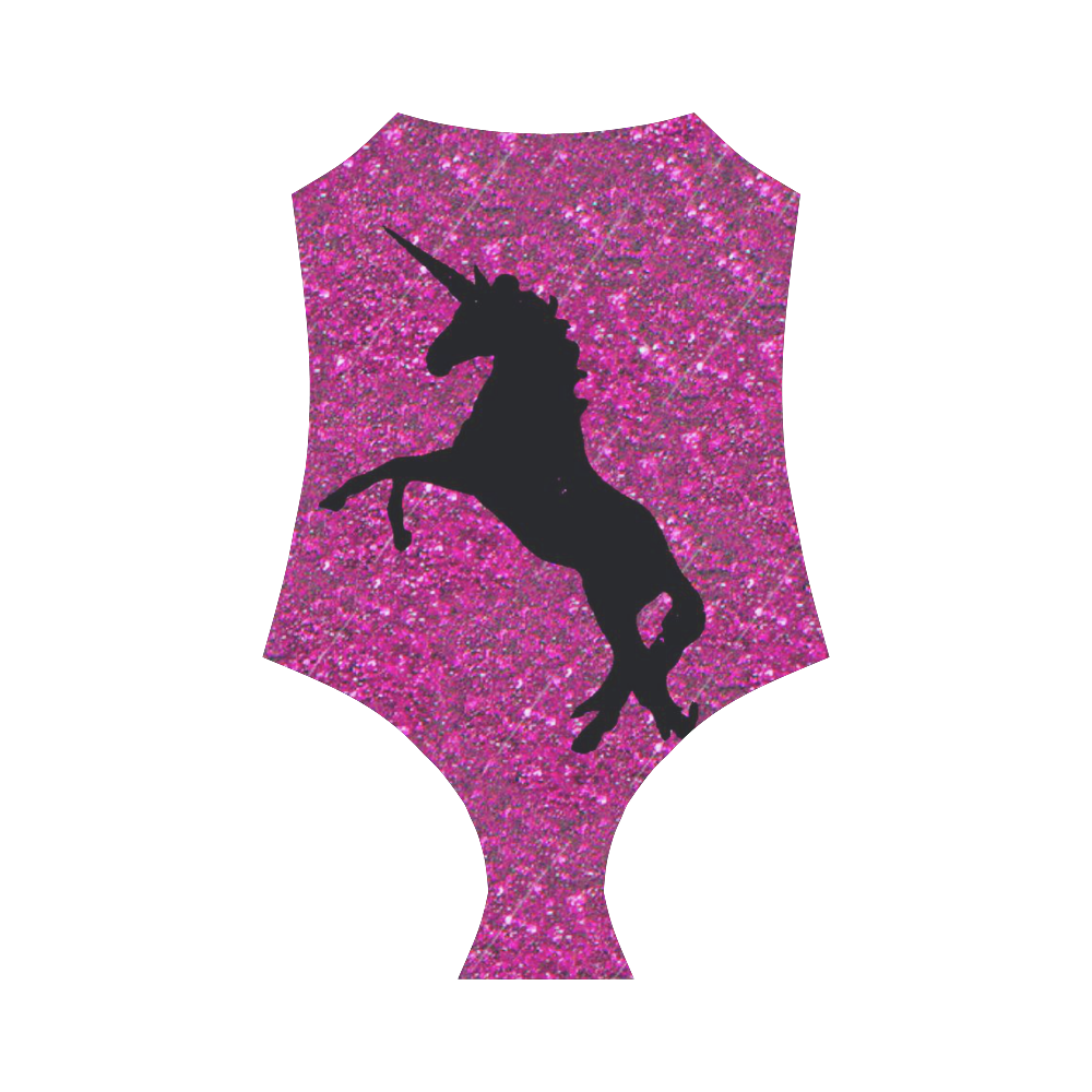 unicorn on pink glitter Strap Swimsuit ( Model S05)