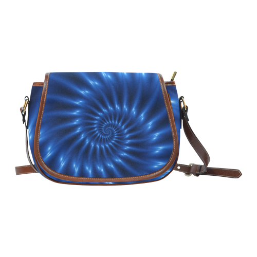 Glossy Blue Spiral Fractal Saddle Bag/Small (Model 1649) Full Customization