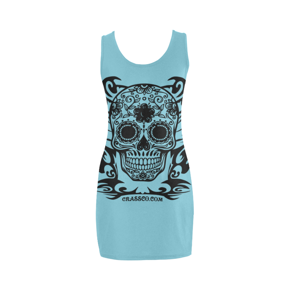 Skull Flowers Blue Medea Vest Dress (Model D06)