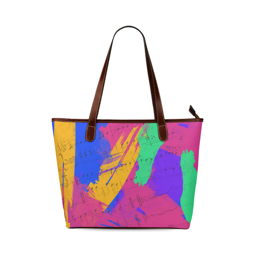 Groovy Paint Brush Strokes with Music Notes Shoulder Tote Bag (Model 1646)