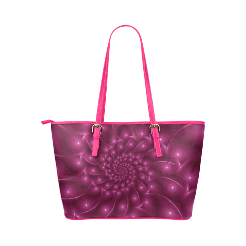 Glossy Berry Purple Fractal Spiral Leather Tote Bag/Small (Model 1651)