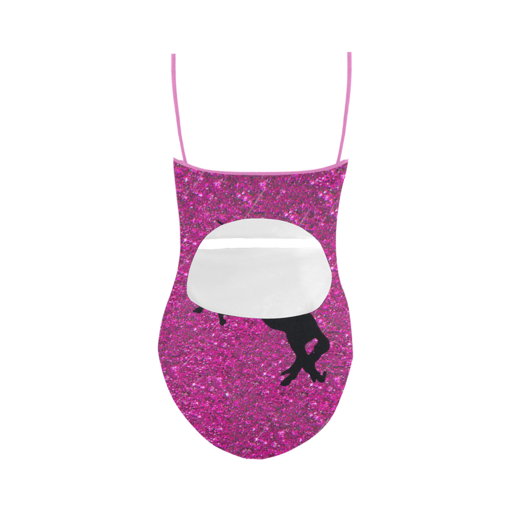 unicorn on pink glitter Strap Swimsuit ( Model S05)