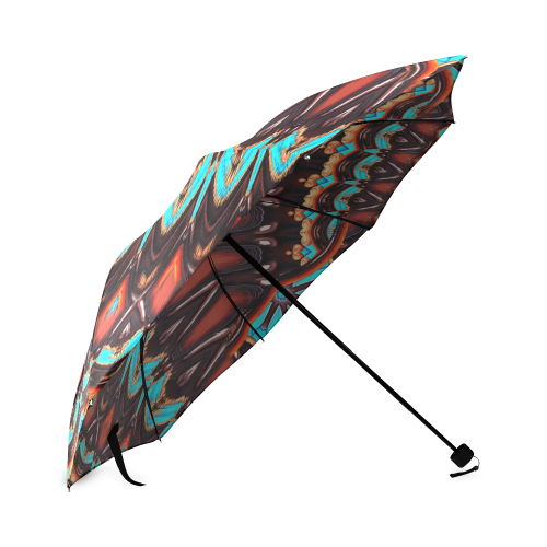 K172 Wood and Turquoise Abstract Foldable Umbrella (Model U01)