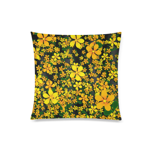 Pretty Orange & Yellow Flowers on Black Custom Zippered Pillow Case 20"x20"(Twin Sides)