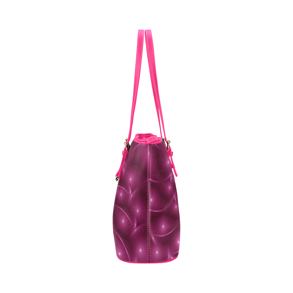Glossy Berry Purple Fractal Spiral Leather Tote Bag/Large (Model 1651)