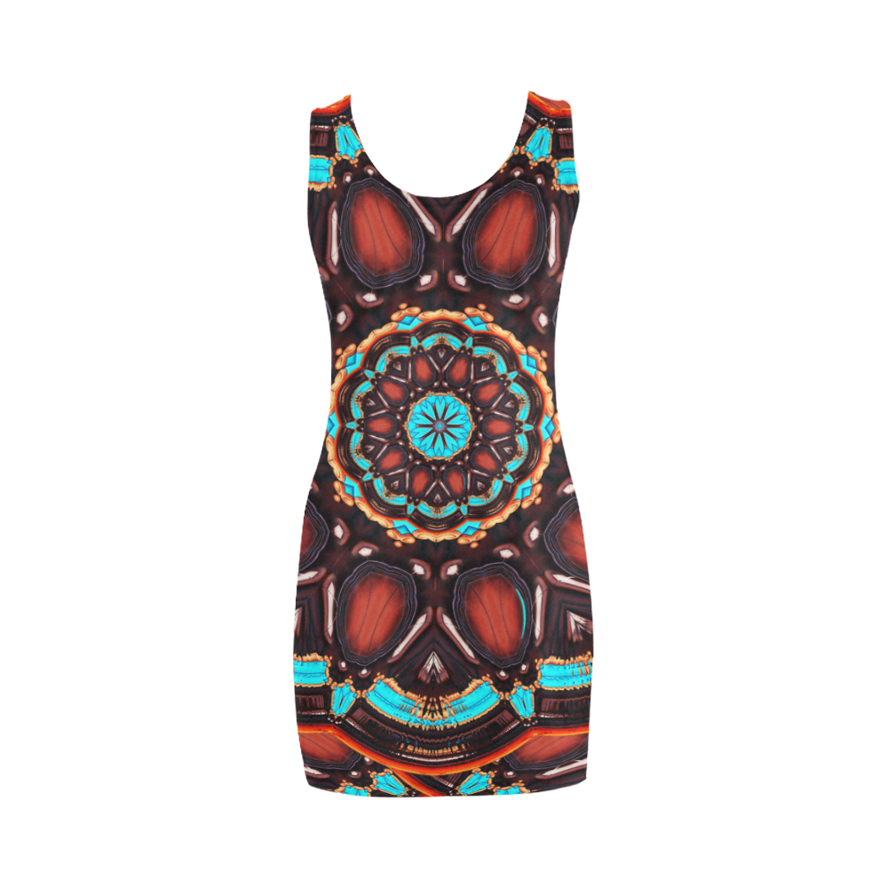 K172 Wood and Turquoise Abstract Medea Vest Dress (Model D06)