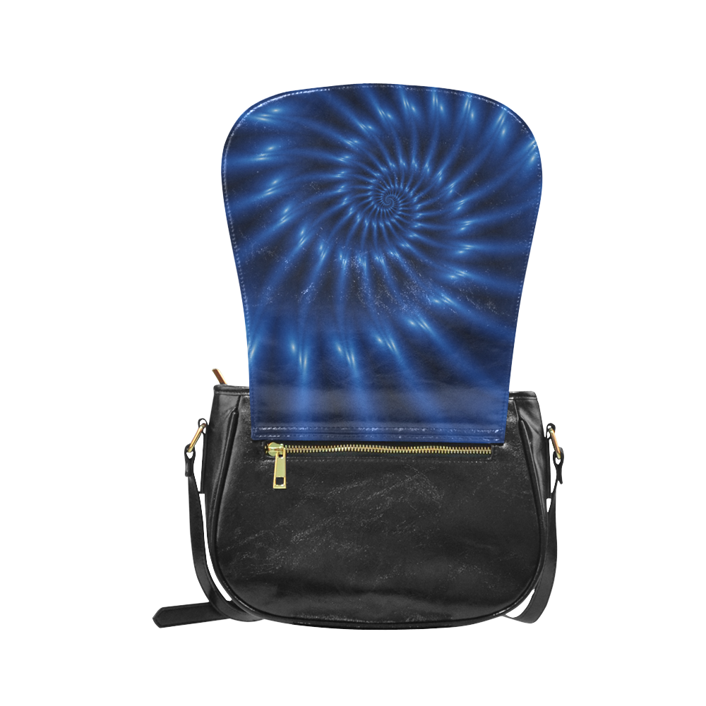 Glossy Blue Spiral Fractal Classic Saddle Bag/Large (Model 1648)