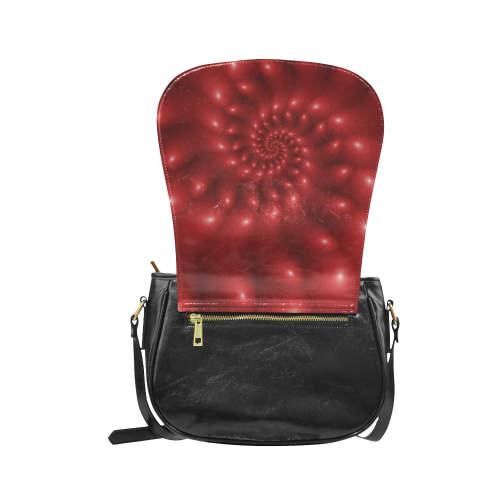 Glossy Red Fractal Spiral Classic Saddle Bag/Large (Model 1648)