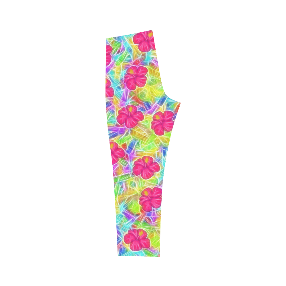 Pretty Pink Hawaiian Flowers Pattern Capri Legging (Model L02)