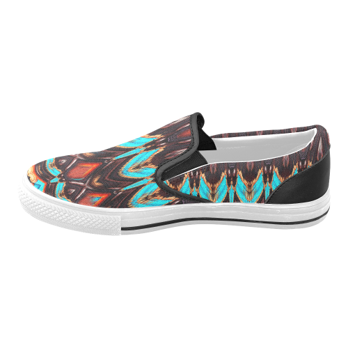 K172 Wood and Turquoise Abstract Women's Unusual Slip-on Canvas Shoes (Model 019)