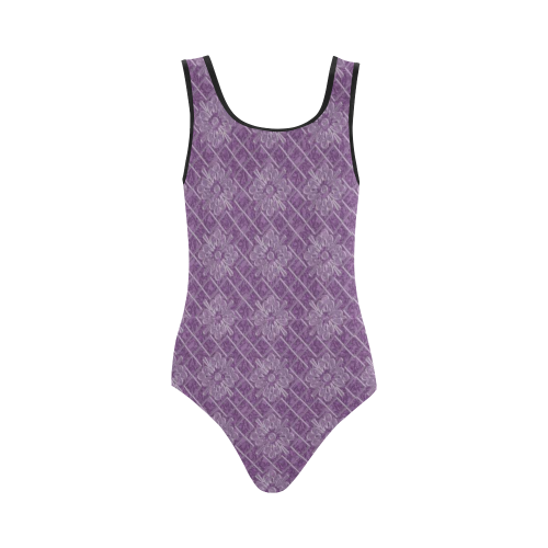 Lilac Jacuard Vest One Piece Swimsuit (Model S04)