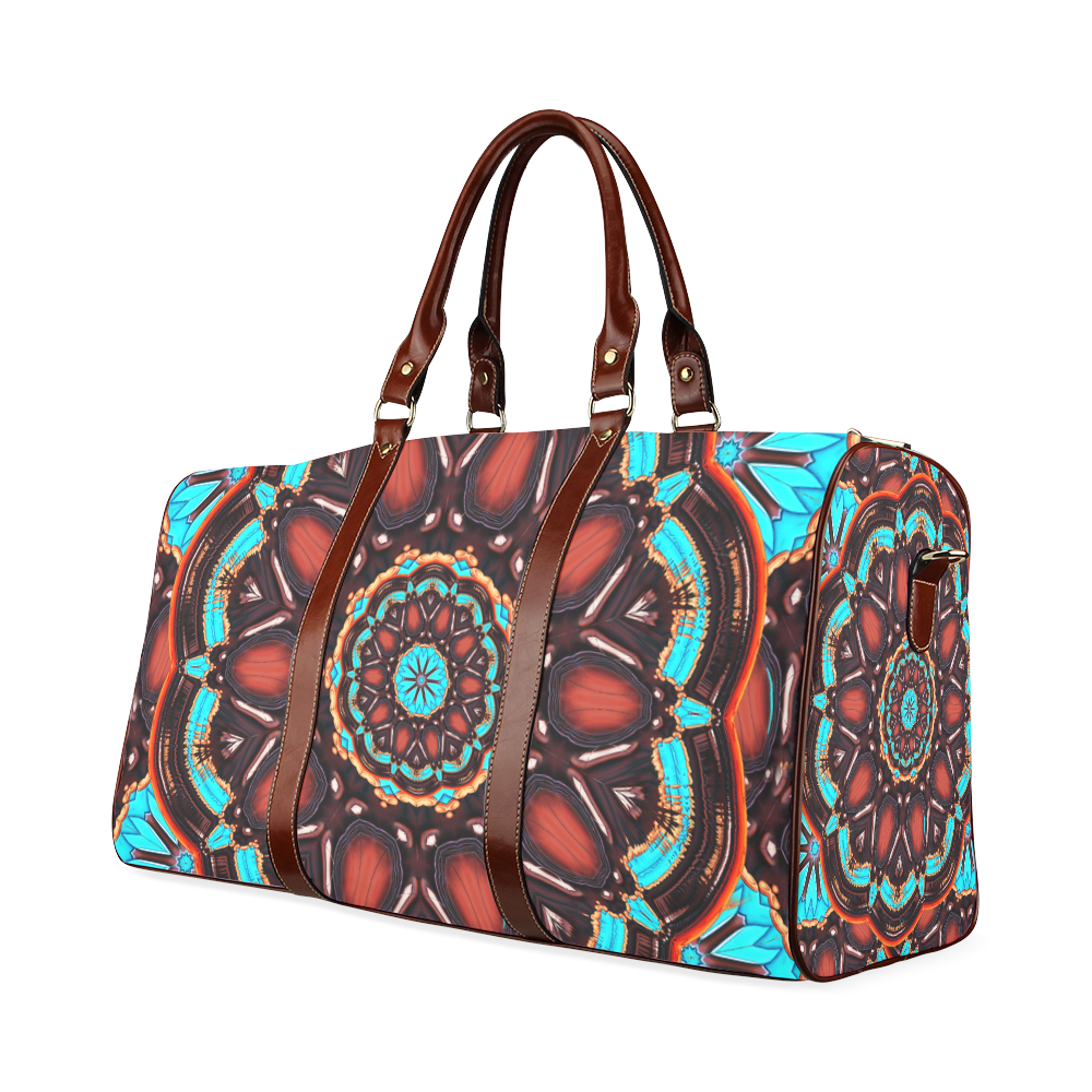 K172 Wood and Turquoise Abstract Waterproof Travel Bag/Large (Model 1639)