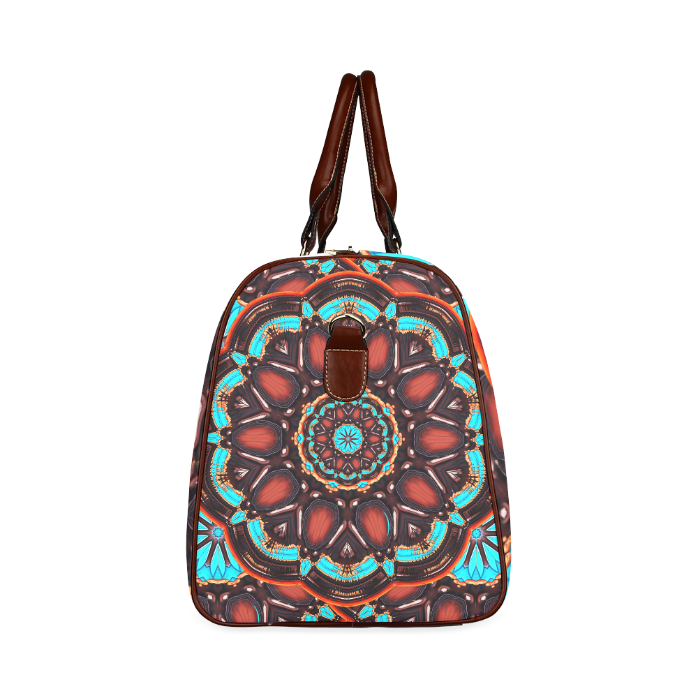 K172 Wood and Turquoise Abstract Waterproof Travel Bag/Large (Model 1639)