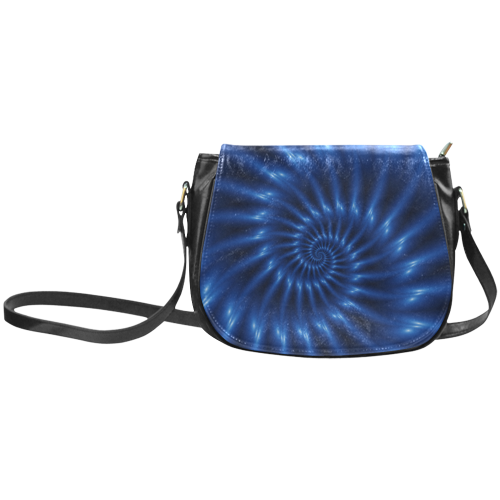 Glossy Blue Spiral Fractal Classic Saddle Bag/Large (Model 1648)