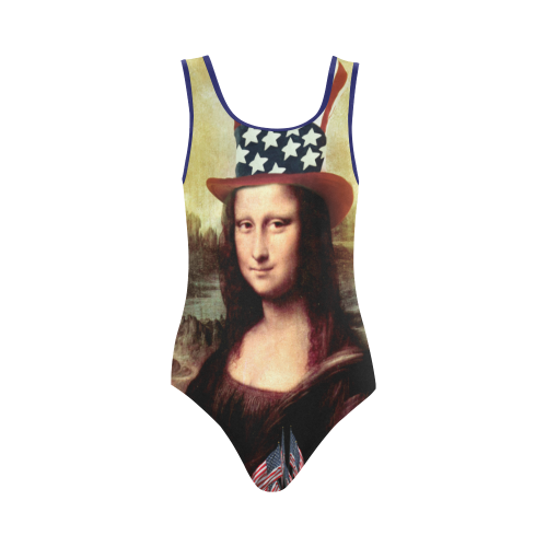Patriotic Mona Lisa - 4th of July Vest One Piece Swimsuit (Model S04)