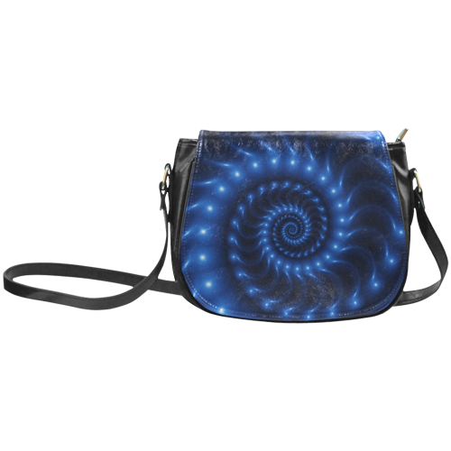 Glossy Blue Fractal Spiral Classic Saddle Bag/Small (Model 1648)