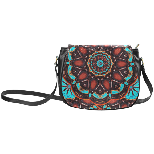 K172 Wood and Turquoise Abstract Classic Saddle Bag/Large (Model 1648)