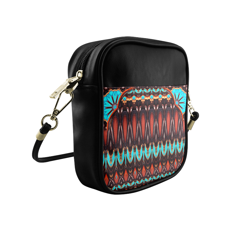 K172 Wood and Turquoise Abstract Sling Bag (Model 1627)