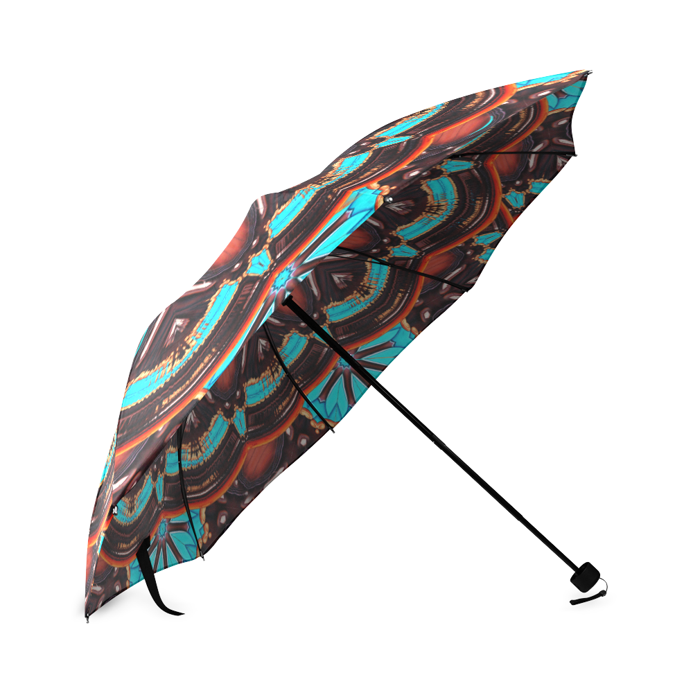 K172 Wood and Turquoise Abstract Foldable Umbrella (Model U01)