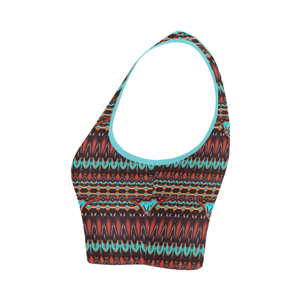 K172 Wood and Turquoise Abstract Pattern Women's Crop Top (Model T42)