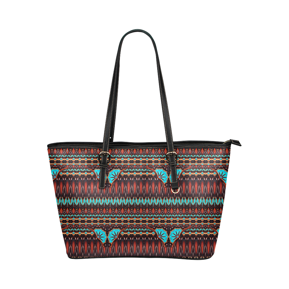 K172 Wood and Turquoise Abstract Pattern Leather Tote Bag/Small (Model 1651)