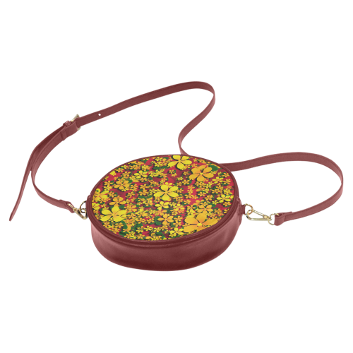 Pretty Orange & Yellow Flowers on Red Round Sling Bag (Model 1647)