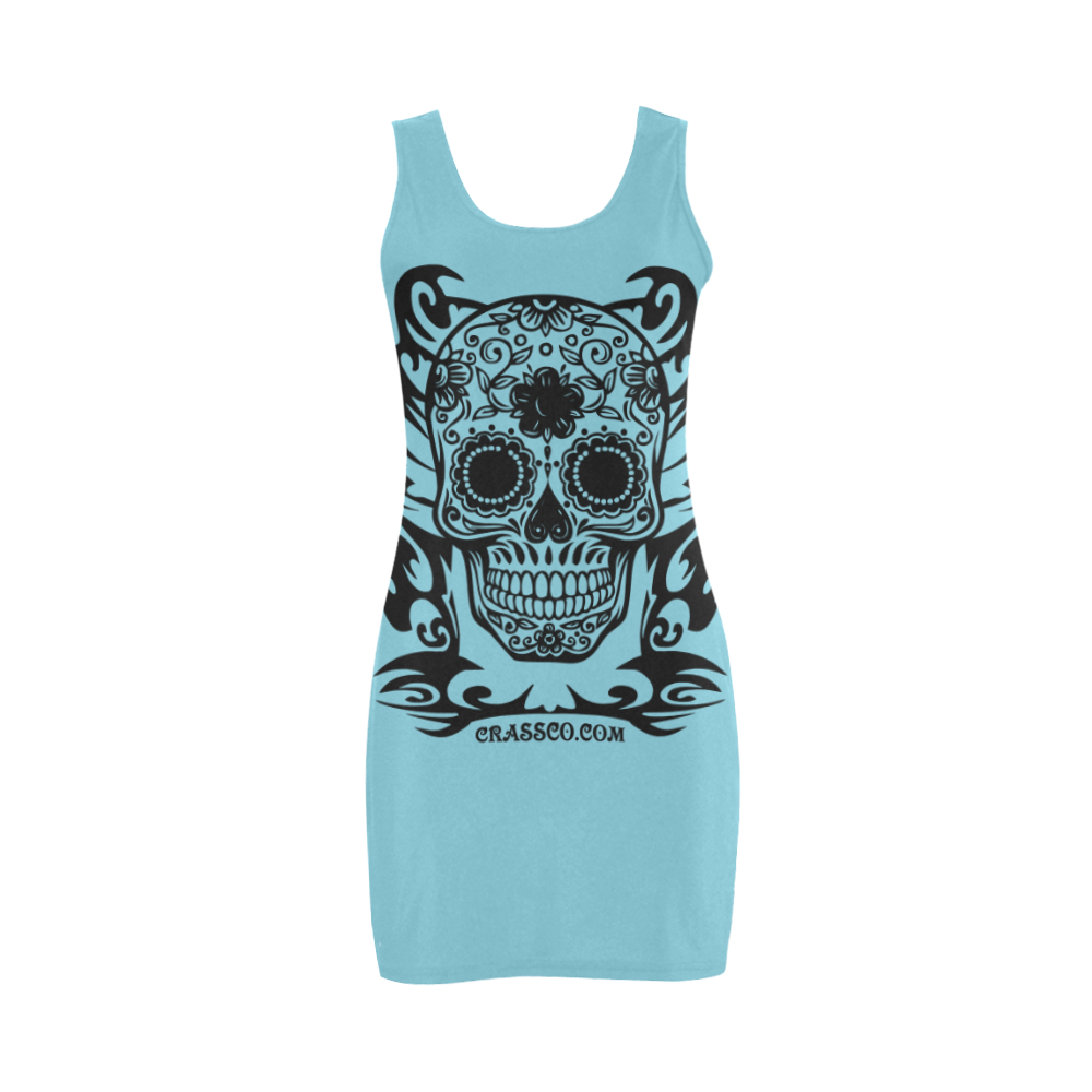 Skull Flowers Blue Medea Vest Dress (Model D06)