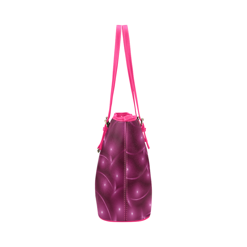 Glossy Berry Purple Fractal Spiral Leather Tote Bag/Small (Model 1651)