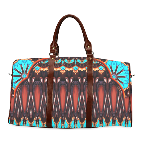 K172 Wood and Turquoise Abstract Waterproof Travel Bag/Large (Model 1639)