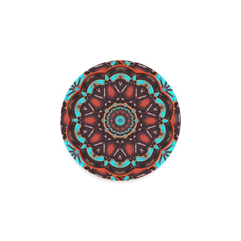 K172 Wood and Turquoise Abstract Round Coaster