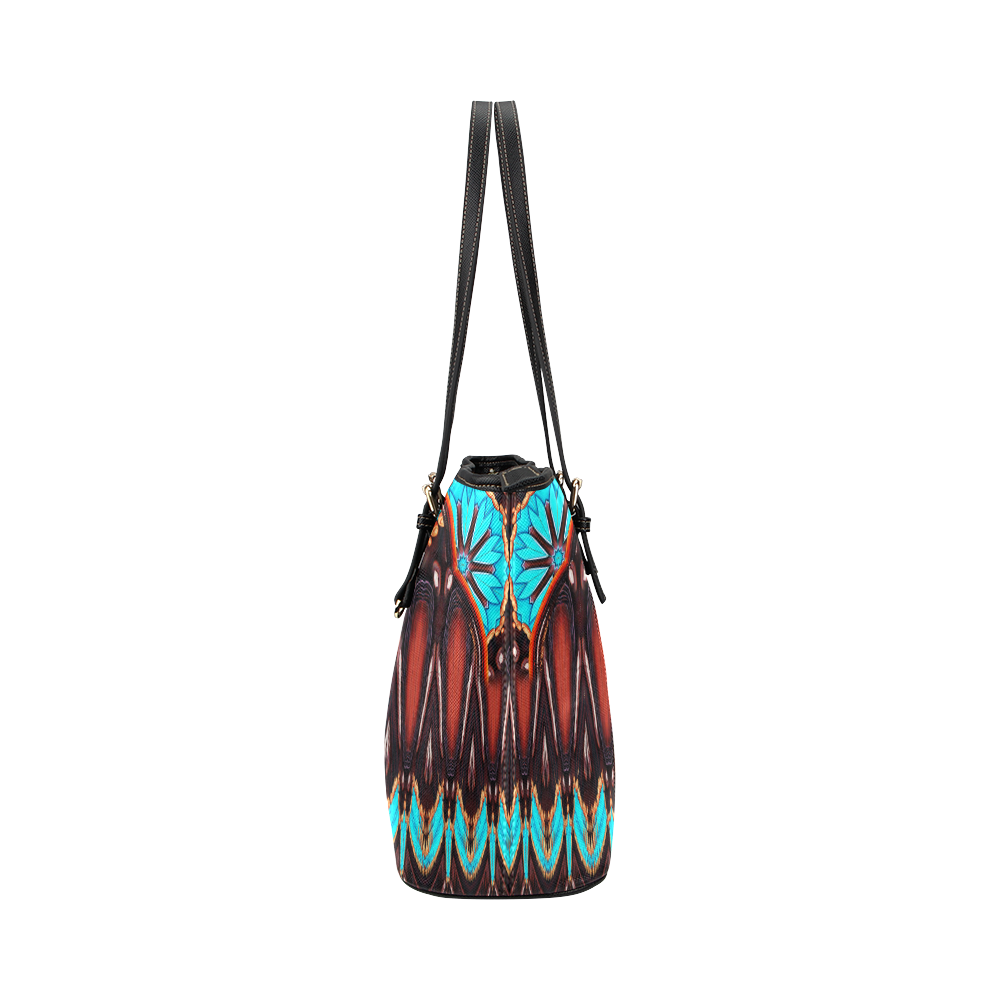 K172 Wood and Turquoise Abstract Leather Tote Bag/Small (Model 1651)