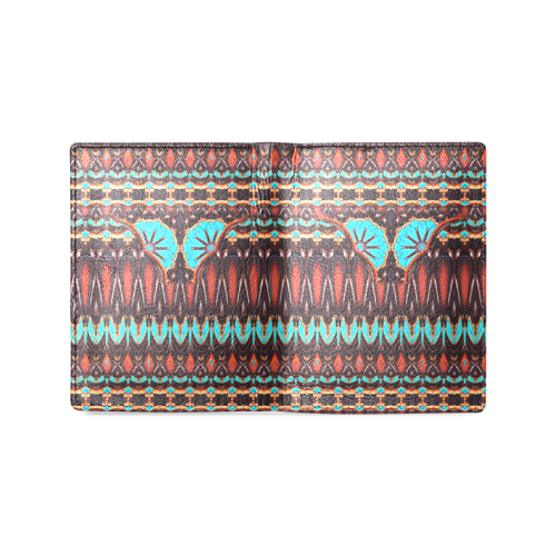 K172 Wood and Turquoise Abstract Pattern Men's Leather Wallet (Model 1612)