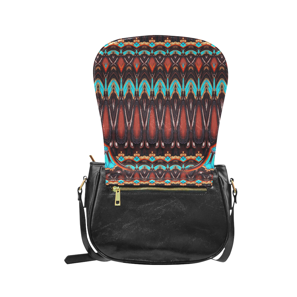 K172 Wood and Turquoise Abstract Classic Saddle Bag/Small (Model 1648)