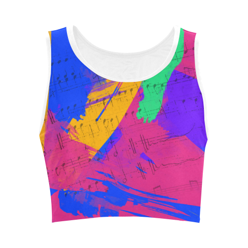 Groovy Paint Brush Strokes with Music Notes Women's Crop Top (Model T42)