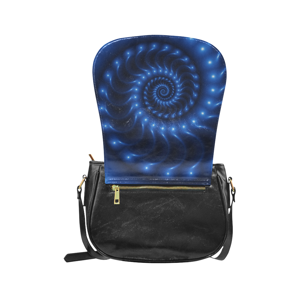 Glossy Blue Fractal Spiral Classic Saddle Bag/Large (Model 1648)
