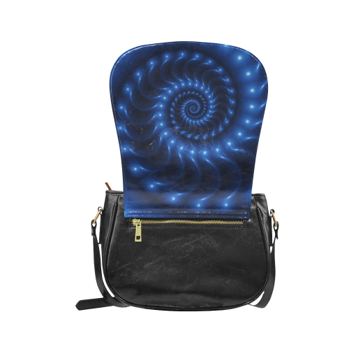 Glossy Blue Fractal Spiral Classic Saddle Bag/Large (Model 1648)