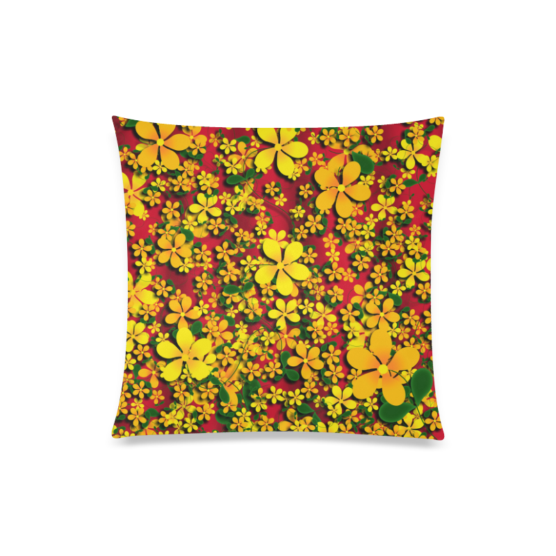 Pretty Orange & Yellow Flowers on Red Custom Zippered Pillow Case 20"x20"(Twin Sides)