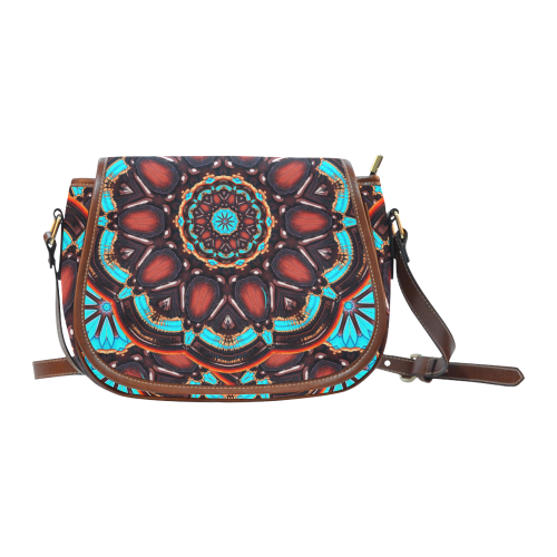 K172 Wood and Turquoise Abstract Saddle Bag/Large (Model 1649)